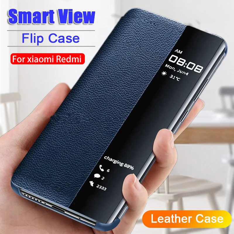 Роскошный чехол книжка Smart View для Xiaomi Redmi Note 9s 8 8t 7 6 5 Pro кожаный 7A 8A K20 Mi 9T 10 Lite