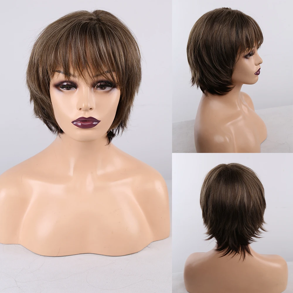 Парики Amir коричневые с короткими прямыми синтетическими волосами для женщин