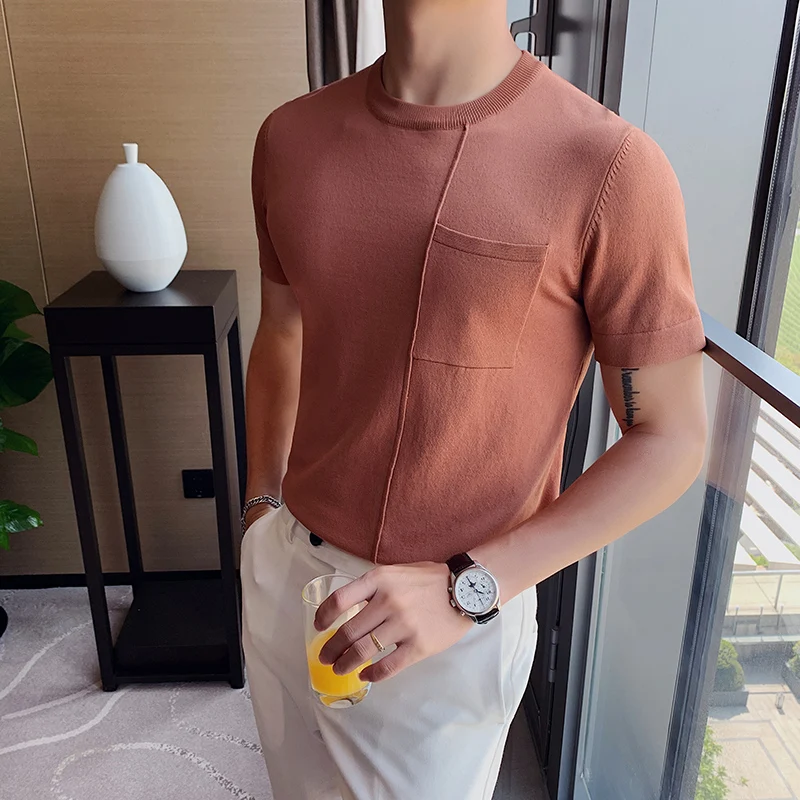 Мужская футболка с коротким рукавом Повседневная облегающая Трикотажная