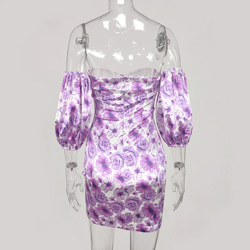 

New Arrivals Dress Women Summer Dress Printed Off Shoulder Strapless Half Lantren Mini Sexy Bodycon Dresses 2020 Fashion