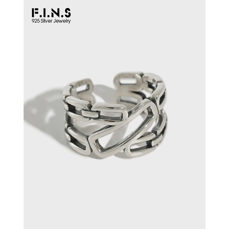 F.I.N.S S925 Серебряные Кольца для женщин ретро старая цепочка открытое регулируемое