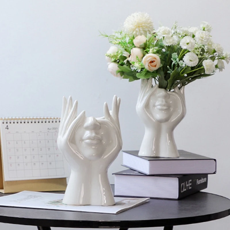 Керамическая ваза для цветов с человеческим лицом в скандинавском стиле боди-арт