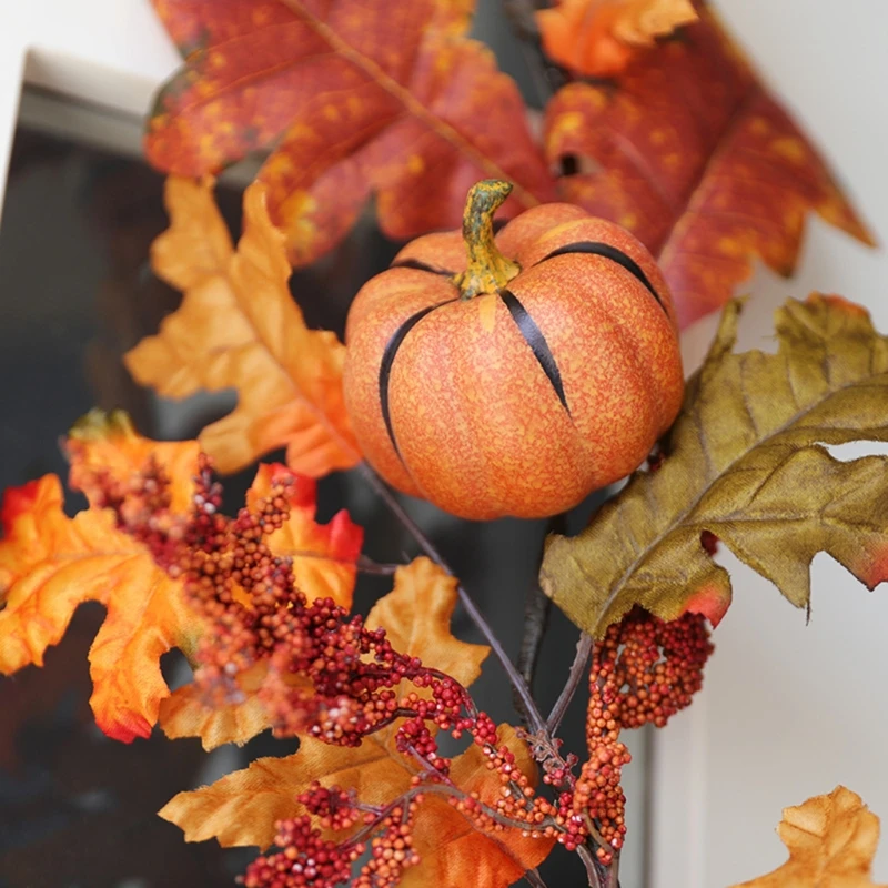 

Artificial Autumn Maple Leaves Vine Pumpkin Fall Hanging Garland Thanksgiving