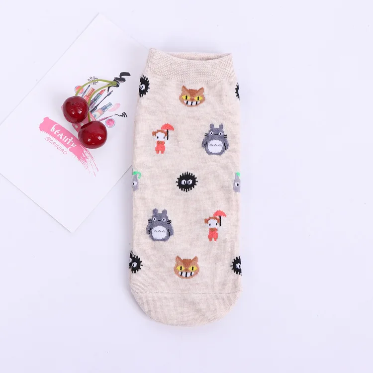 Летние женские носки из хлопка с рисунком Тоторо Kawaii Cat Umbrella Chinchillas Little Totoro, забавные носки для девочек на каждый день, новинка - Цвет: D