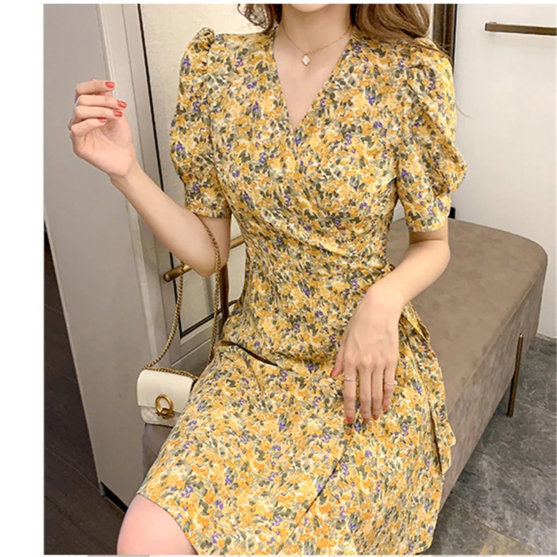 

New Summer Chiffon Dress Women 2021 Loose Plus Size Fashion Retro French Look thin Floral Dress Feminina GH129