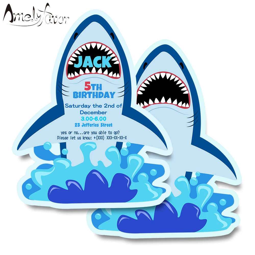 

Shark Theme Invitation Card Party Supplies Sea Animals Event Birthday Party Decorations Custom-Made Personalized Invitation