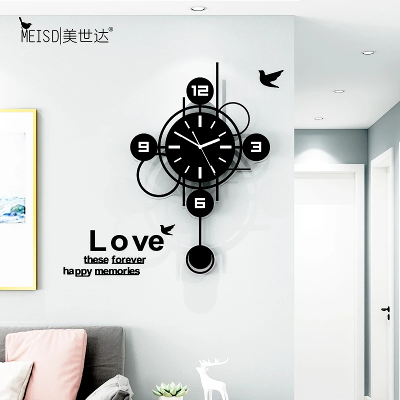 Большая апертура бесшумные акриловые большие декоративные Swingable настенные часы