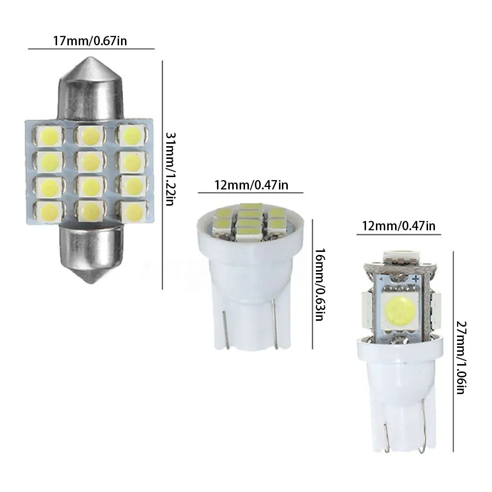 

13PCS T10 5050 5SMD T10 1206 8SMD 3528 12SMD 31mm Car LED Lights Bulb Kit for Car Interior Dome License Plate Lamps Tail Light