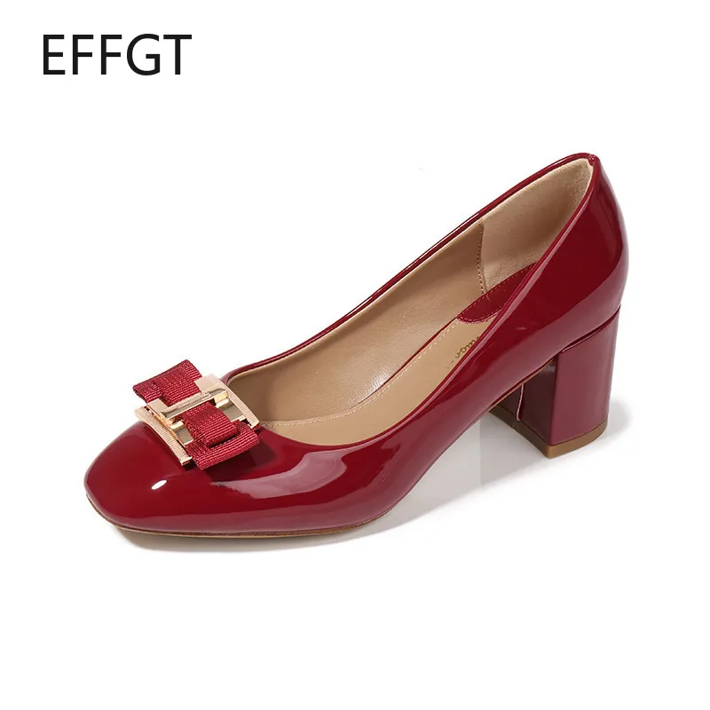 

Classic Bridal Wedding Shoes Woman Metal Decoration Pumps Bowknot High Heel Designer Brand Chunky Heels Shoes Ladies Dress Pumps
