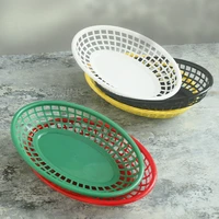 6 12pcs oval plastic fast food basket french fries baskets and fry serving tray household bar restaurant supply red black picnic