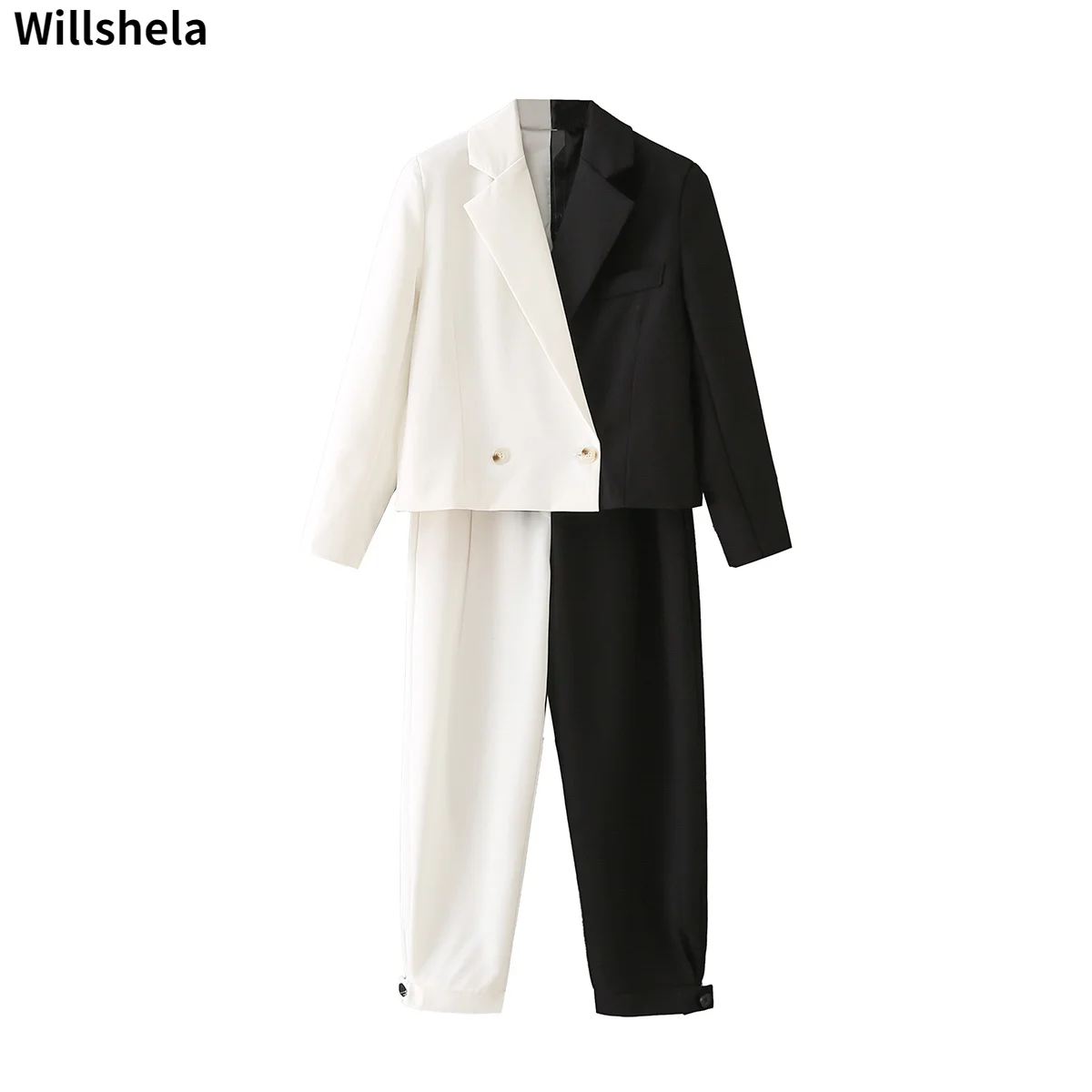 

Willshela комплект из двух предметов, костюм для женщин, модный лоскутный офисный Женский блейзер, винтажные брюки, шикарный женский наряд, Блей...