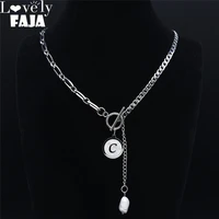 hip hop pearl shell stainless%c2%a0steel c letter necklaces women silver color charm necklace jewelry colgantes mujer moda nc7000s03