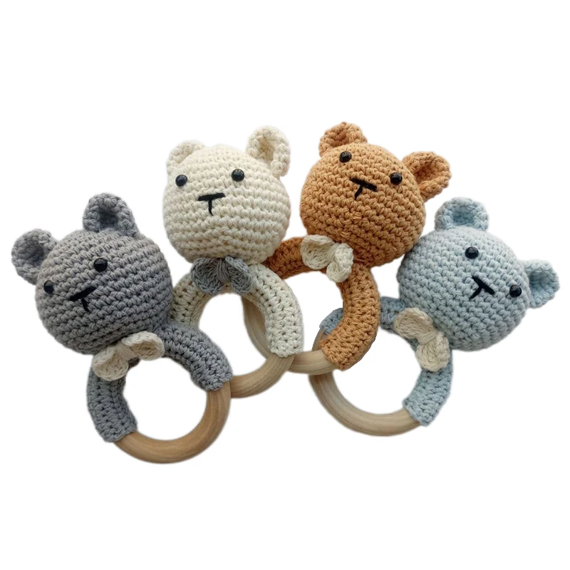 

1Pcs Baby Wooden Teether Crochet Bear Rattle Toys Wood Rodent Rattle Baby Mobile Play Gym Newborn Teether Educational Toys Gifts