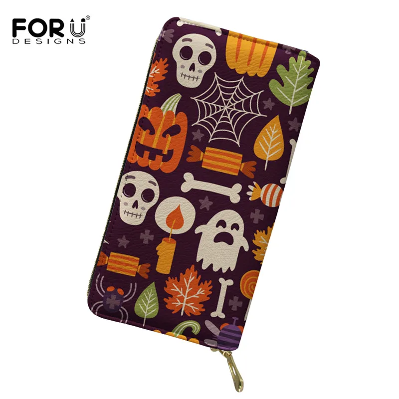 

FORUDESIGNS Women Wallet Halloween Trick or Treat Pattern Girls Luxury PU Leather Clutch Purse Money Bags For Ladies Bolsa Mujer