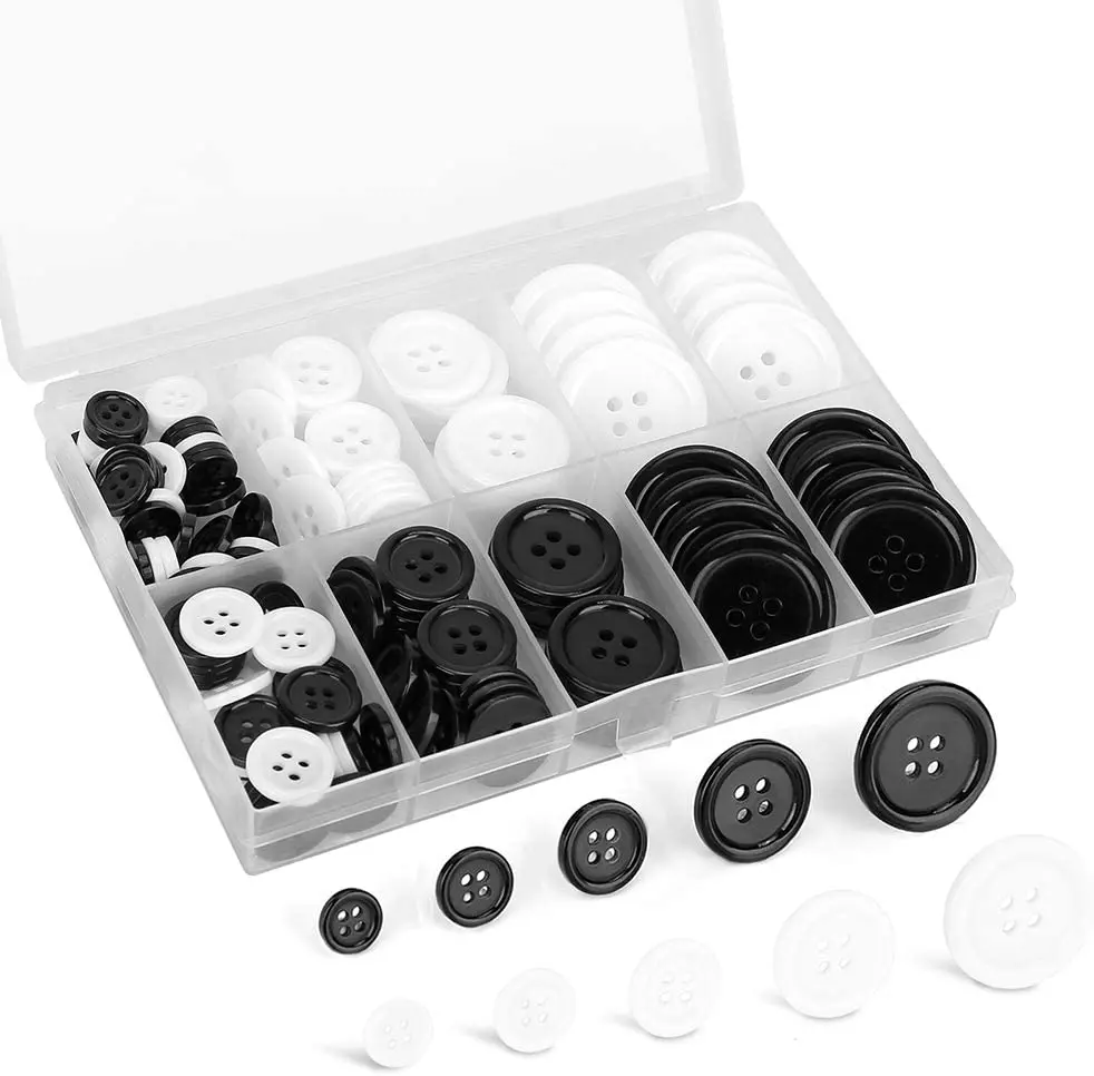

160PCS Premium Sewing Buttons Flatback Resin Button Round 4 Holes 5 Sizes Buttons with Compartment Storage Box Sewing DIY Crafts