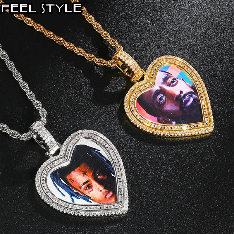 

Хип-хоп на заказ фото сердце медальоны Iced Out Bling AAA кубический циркон персонализированные ожерелье и кулон для мужчин ювелирные изделия