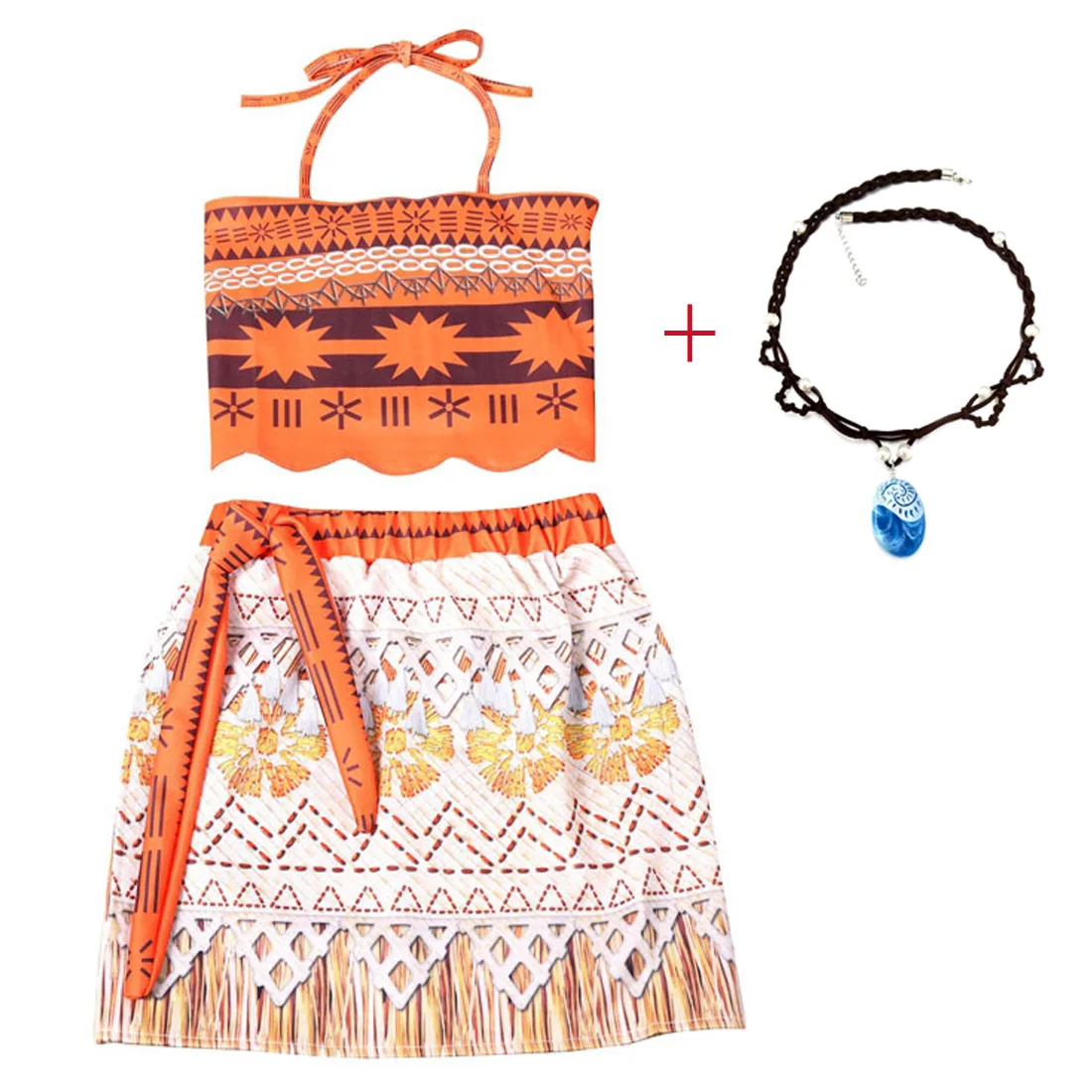 F1906-necklace Вечерние, детские, Moana, приключенческий костюм, платье для девочек, летняя одежда, принцесса ваяна, комплект одежды, детское платье для костюмированной вечеринки на день рождения - Цвет: F1906-necklace