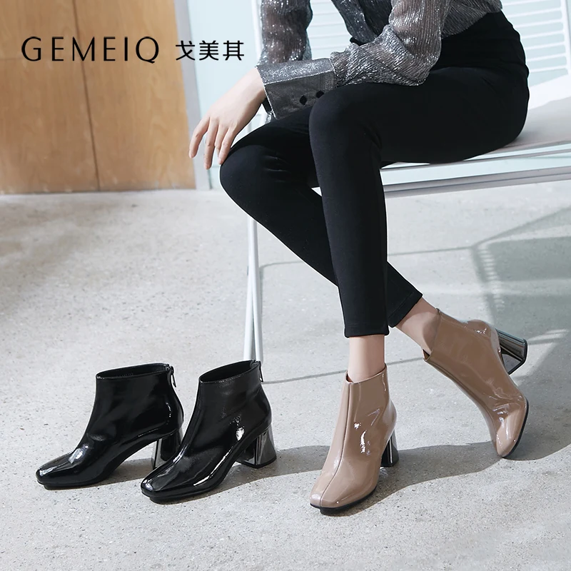 GEMEIQ 2019 Winter new product square head thick and short boots women warm plus velvet height elegant fashion women's shoes | Обувь