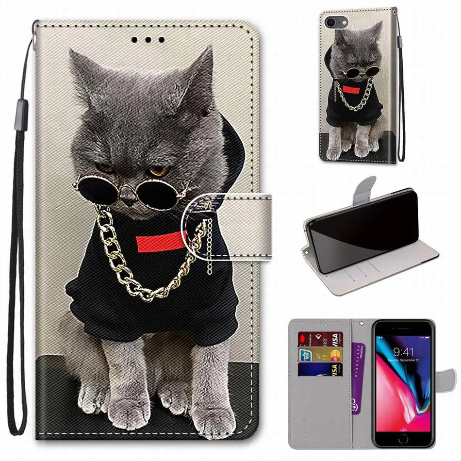 

Funny Flip Case Card Slot Wallet For Samsung Galaxy S5 S6 S7 S8 S9 S10 Plus S10E S20 Fe A42 Magnetic Cute Holster Book Capa E08F