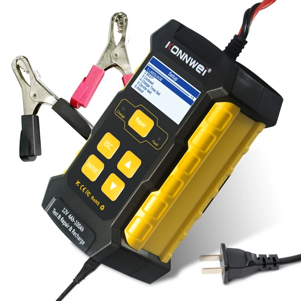 

KONNWE KW510 Car Battery Charger and Tester 12V Battery Maintainer for Cranking and Charging Systems