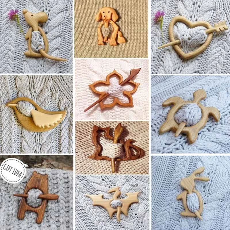 

New Wooden Animal Pattern Brooch Pin Handmade DIY Craft Badge Cartoon Pin Women Cute Shawl Pins Scarf Buckle Clasp Jewelry Gift