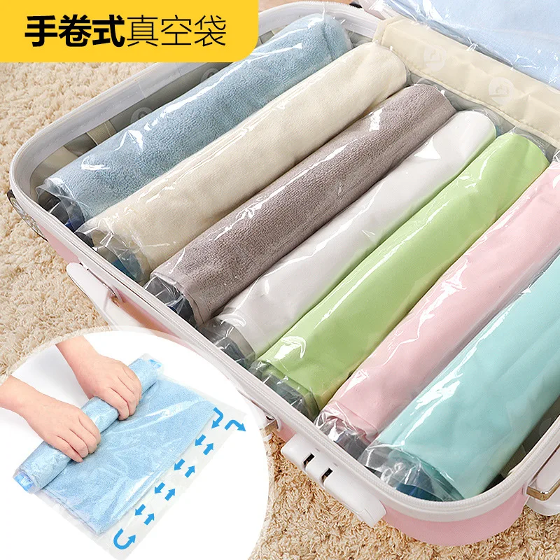 

Clothes Compression Storage Bags Hand Rolling Clothing Vacuum Bag Packing Sacks Travel Space Saver Bags for Luggage Seal Bags