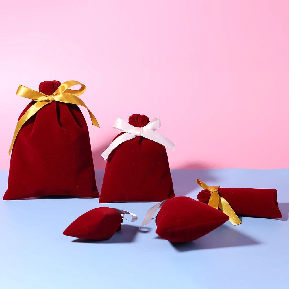 Velvet Gift Bag Jewelry Packaging Drawstring Pouch Lipstick Birthday Wedding Party Makeup Bags Wrapping Supply Sack Custom Logo