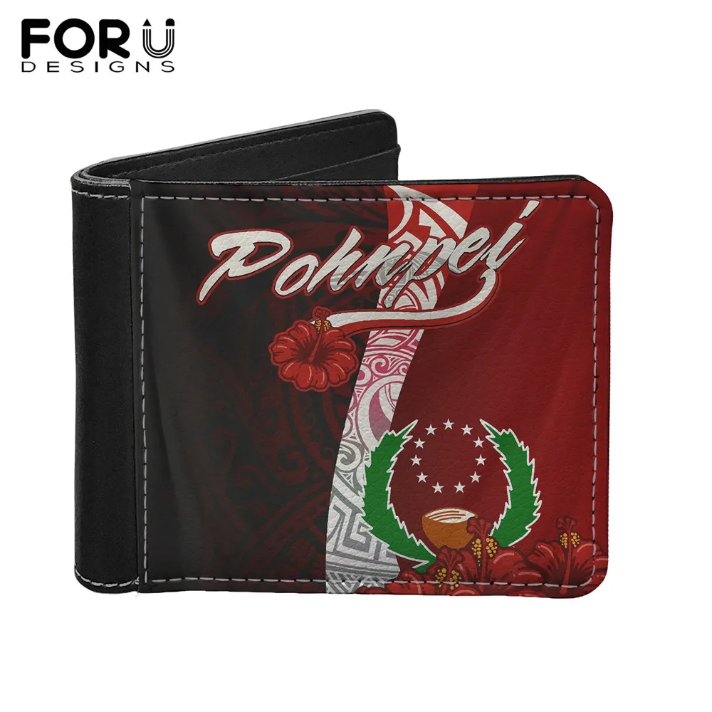 

FORUDESIGNS Purse Male Pohnpei Hibiscus Printing Red Men's Leather Wallet Slim Bifold with 4 Credit Card Pockets and 1 Money Bag