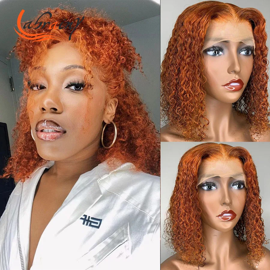 

13x4 кудрявые Имбирные волнистые кружева передние бразильские человеческие волосы парики оранжевый цвет кружевной передний парик короткие ...