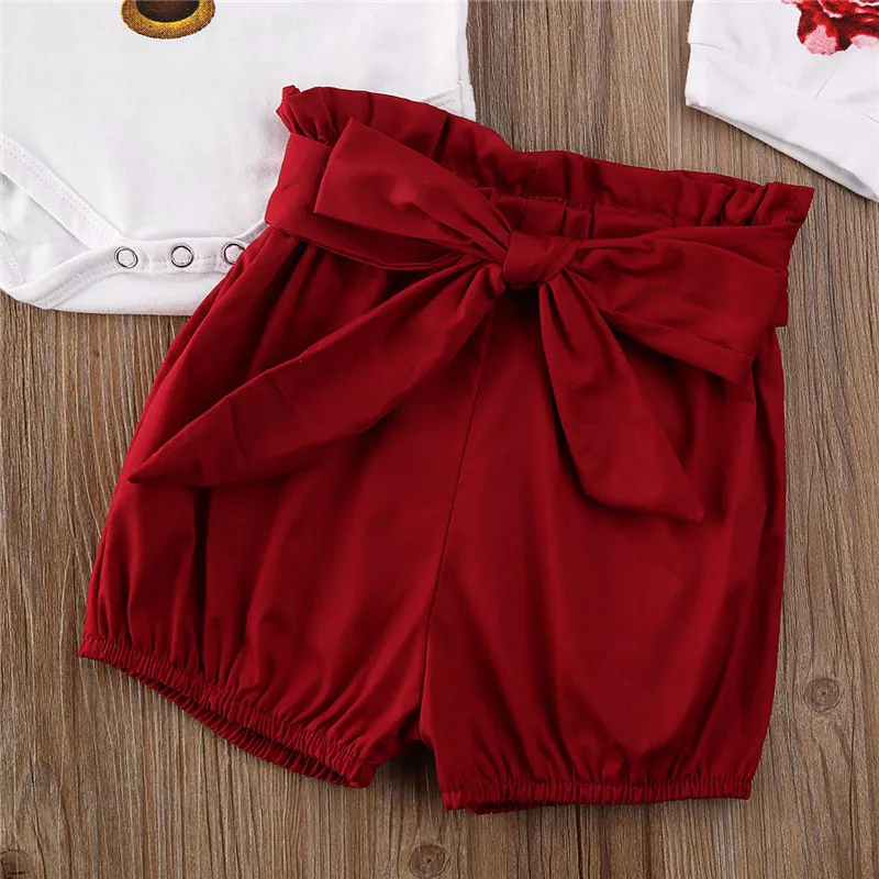 

0-24M Cute Newborn Infant Baby Girls Clothes Set Cartoon Rompers +Bow Shorts Headband Outfits