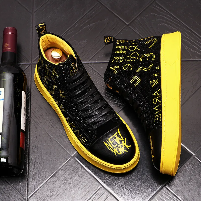 

Spring Men Punk Sneakers Hip Hop Web Celebrity Shoes High Tops Boots Height Increasing Flats Zapatillas Hombre