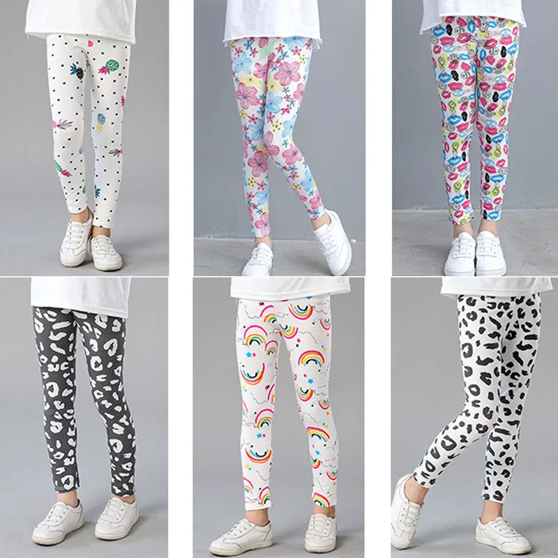

Girls Leggings for Kids Rainbow Print Casual Floral Pencil Pants Cute Toddler Skinny Trousers Teenage Child 2 to 9 Years