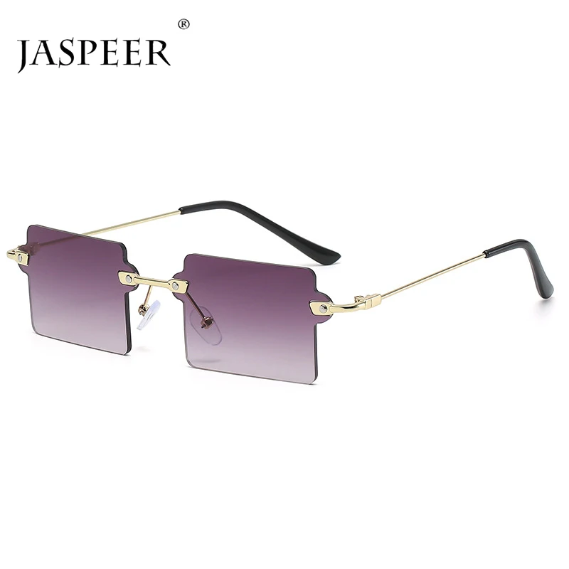

JASPEER Rimless Sunglasses Rectangle Fashion Women Men Shades Small Square Sun Glasses For Female Summer Traveling Brown Oculos