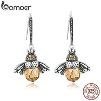 bamoer hot sale genuine 925 sterling silver lovely orange bee animal drop earrings for women fine jewelry gift bijoux sce149