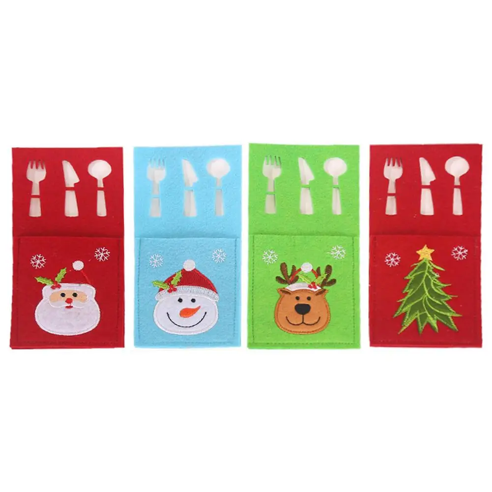 

Christmas Cutlery Holder Set Silverware Tableware Bag Santa Claus Deer Tree Knife Fork Spoon Utensil Pouch Decor Many Table Dec