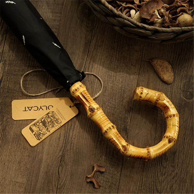 Зонт из бамбукового ротанга с изогнутой ручкой для гольфа прочный Ветрозащитный