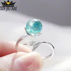 Женское регулируемое кольцо с кристаллами, серебряное обручальное кольцо с аквамарином, 925