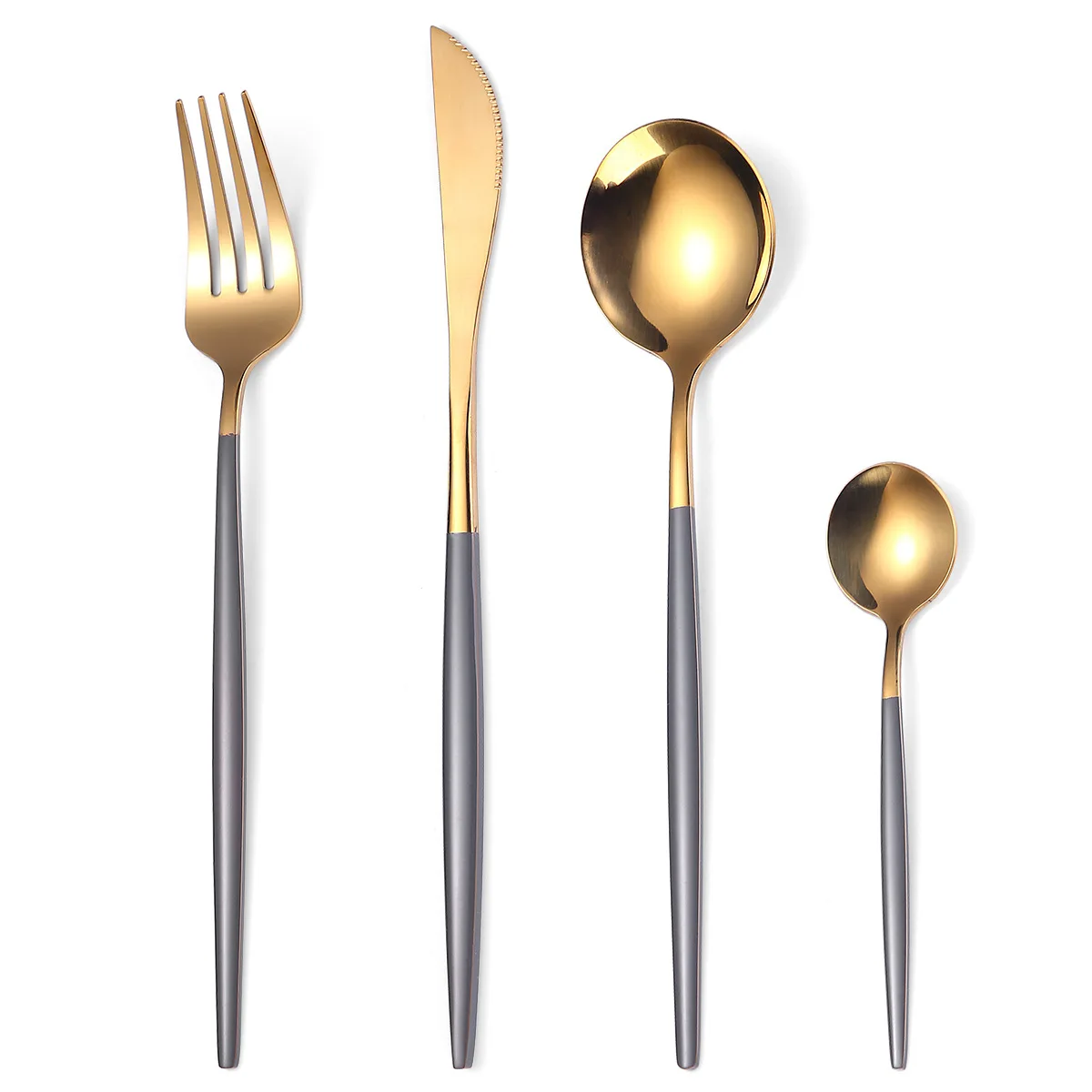 

4 Pcs Stainless Steel Complete Tableware Dinnerware Gold Knife Fork Spoon Teaspoon Dishes Cutlery Kitchen Travel Camping Set
