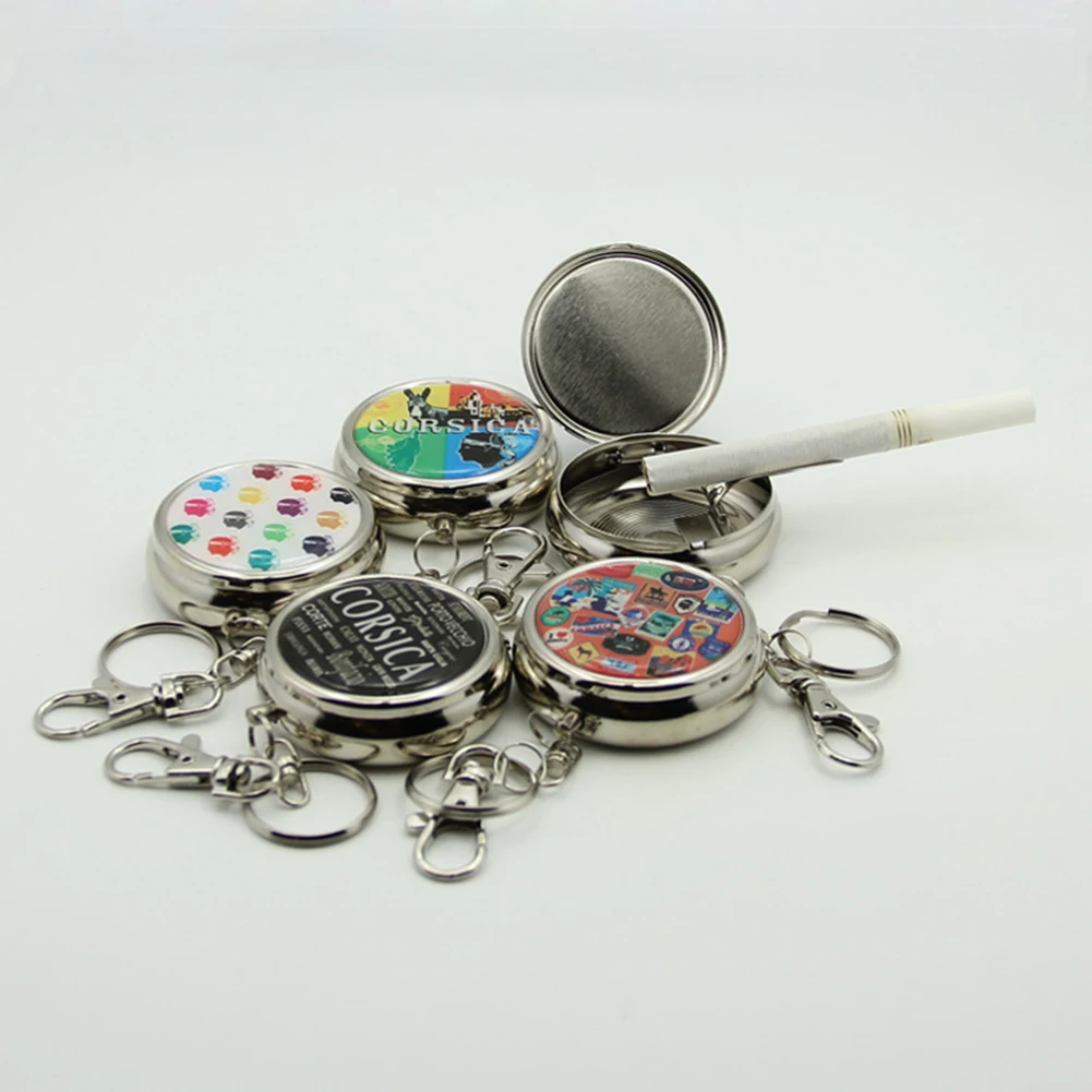 

Portable Iron Ashtray Cigar Ashtry Mini Portable Car Ashtray Tobacco Rolling Tray Creative Round Tinplate Pocket Holder Ashtray