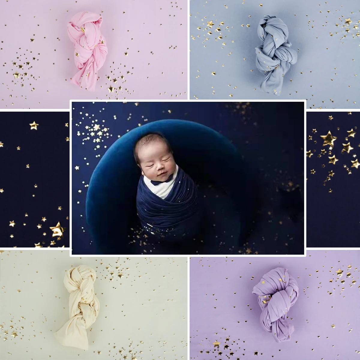 New Arrival Sequined Star Baby Photography Wraps Swaddle Backdrop Gold Stars Photo Background Blanket Cloth Hat Sets Studio Prop