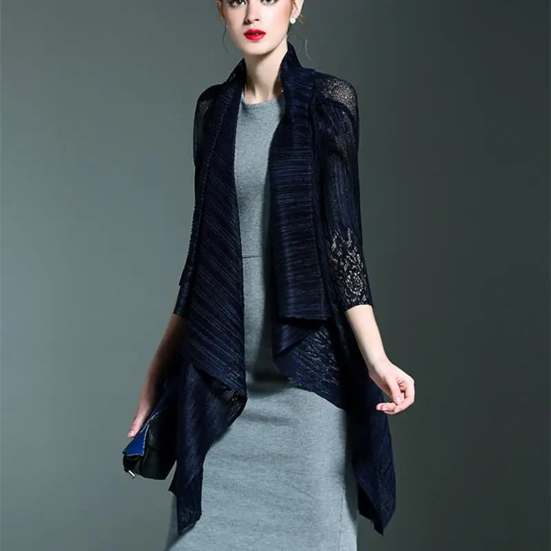 Женский плиссированный кардиган Классическое однотонное пальто в европейском