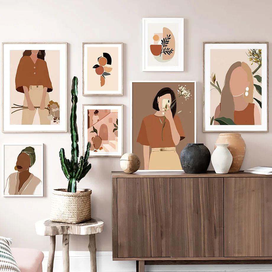 Модная винтажная картина для девочек с растительным цветком абстрактный холст