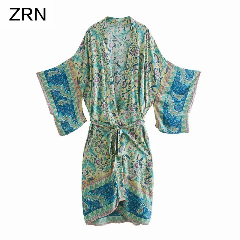 Женское винтажное платье ZRN с цветочным принтом и рукавом летучая мышь Пляжное