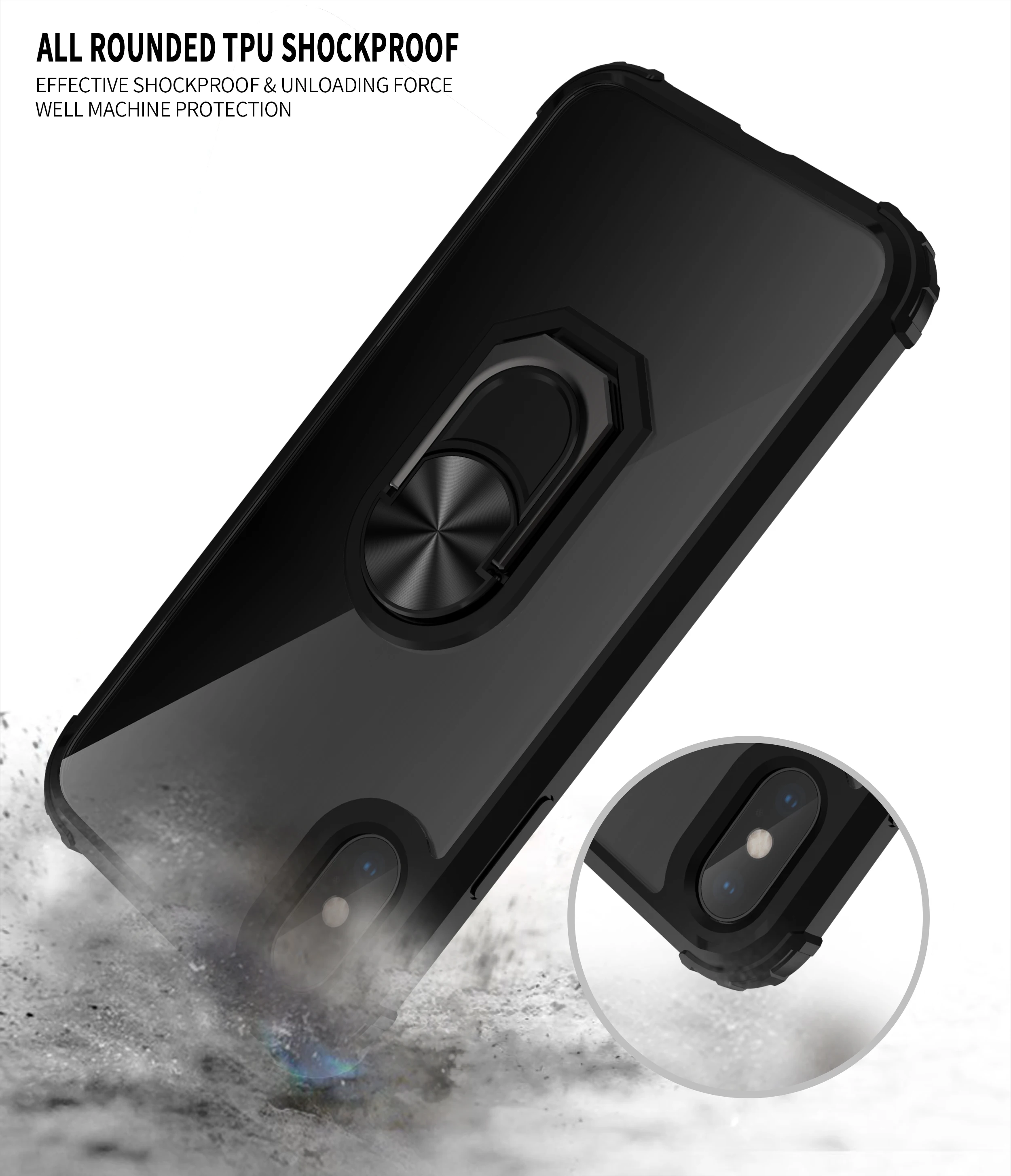 Жесткий прозрачный чехол из поликарбоната с кольцом-подставкой для iPhone x xs xr xsmax 8 7