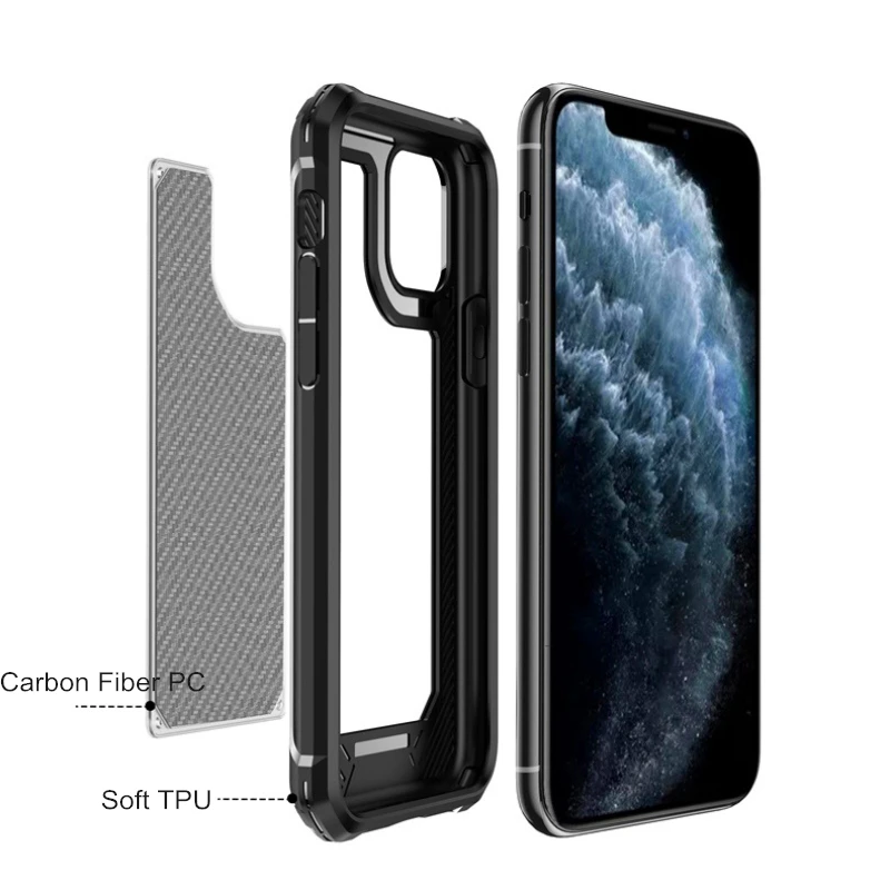 Жесткий Прозрачный поликарбонатный чехол из углеродного волокна для iphone 12 Pro Max