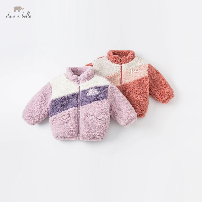 DBM19814 dave bella зимнее модное лоскутное пальто для маленьких девочек с карманами и