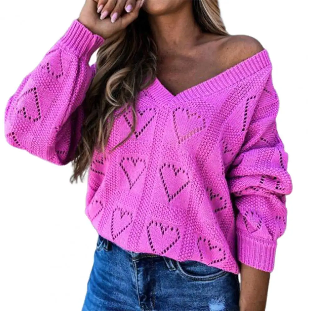 

Winter women's sweatershirts Heart Hollow Out Boho Knitting Tunic Top jumper mujer Loose Women's sweater knitted pullover 2021