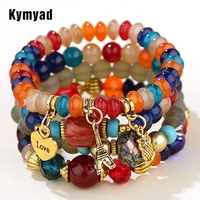 kymyad candy color multilayer bohemia bracelets resin beads stone bracelets for women bijoux owl charm bracelet femme jewelry