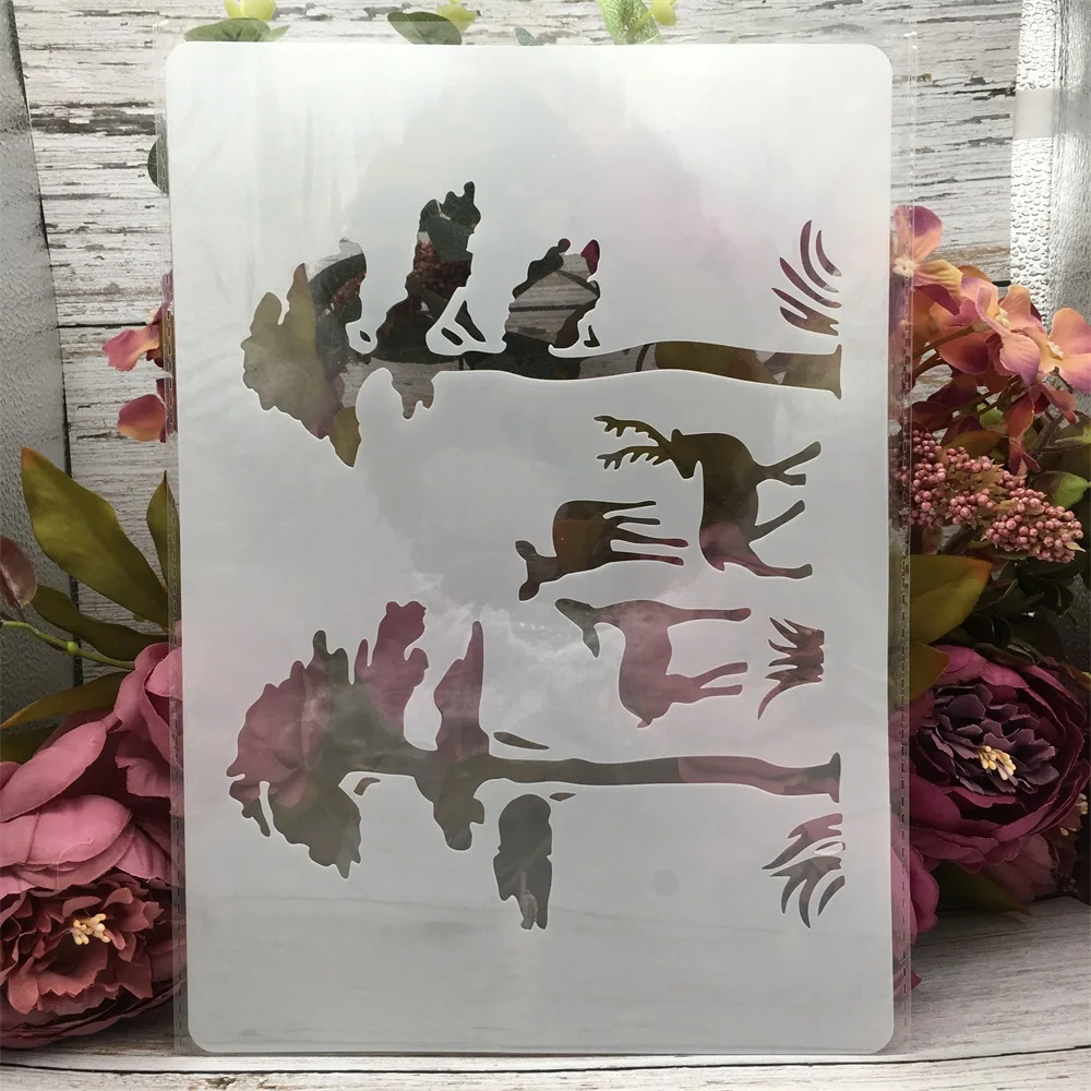 

29*21cm A4 Deer Tree Forrest DIY Layering Stencils Wall Painting Scrapbook Coloring Embossing Album Decorative Template