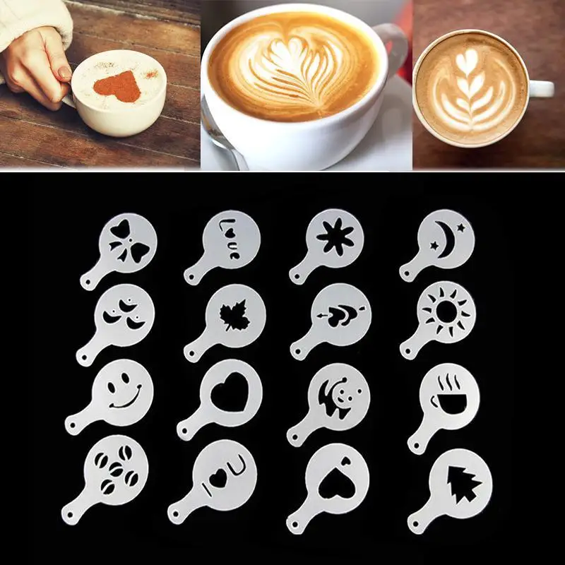 Art C0ffee Decorating Mold Coffee Tool Coffee Stencils Latte Chocolate Molds Latte 16 PCS/Set
